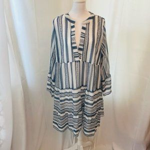 V-Neck Blue Stripe Print Tunic Dress